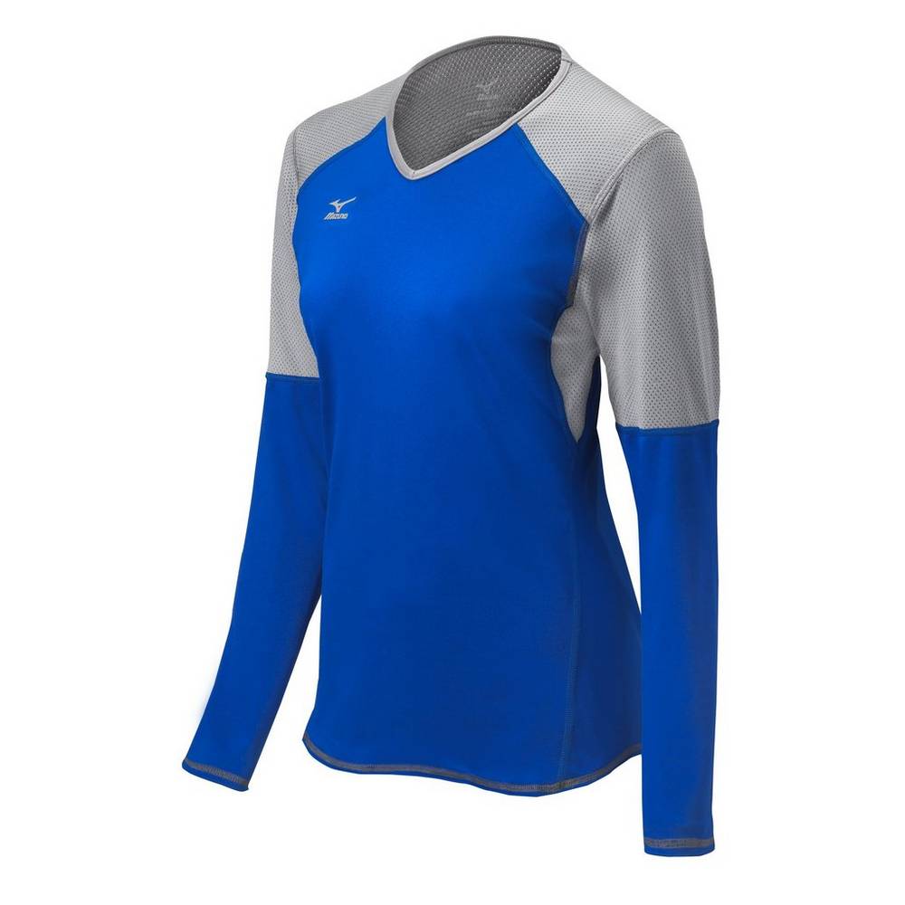 Jerseys Mizuno Techno VI Long Sleeve Mujer Azul Real/Plateadas España NHLW-63059